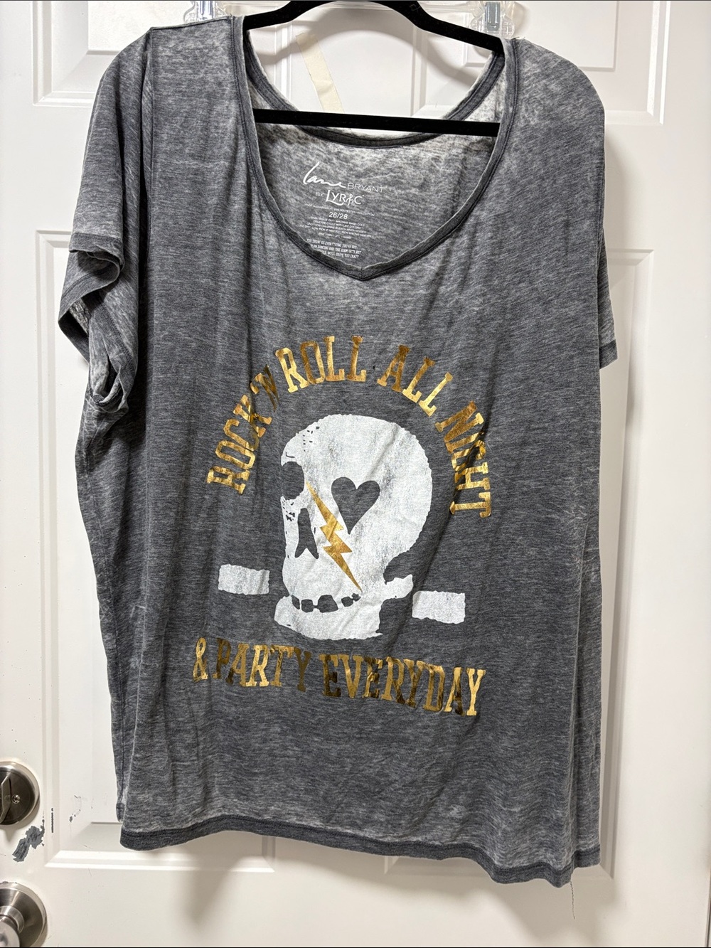 Lane Bryant Heather Gray Graphic Tee with White Print